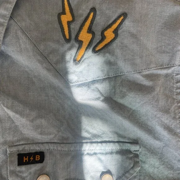 Howler Bros Men’s Pearl Snap Lightning Bolt Western Short Sleeve In Blue‎ - Picture 3 of 4